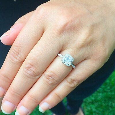 Pre-owned Knr Gia Certified 14k Solid White Gold Cushion Cut Diamond Engagement Ring 2.00ctw