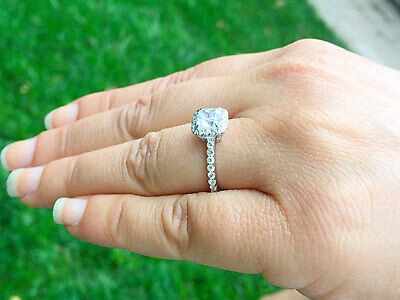Pre-owned Knr Gia Certified 14k Solid White Gold Cushion Cut Diamond Engagement Ring 2.00ctw