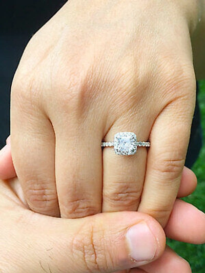 Pre-owned Knr Gia Certified 14k Solid White Gold Cushion Cut Diamond Engagement Ring 2.00ctw