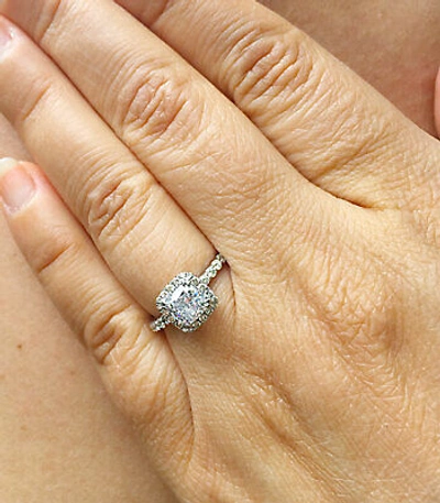 Pre-owned Knr Gia Certified 14k Solid White Gold Cushion Cut Diamond Engagement Ring 2.00ctw