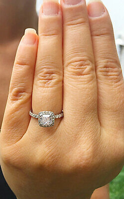 Pre-owned Knr Gia Certified 14k Solid White Gold Cushion Cut Diamond Engagement Ring 2.00ctw