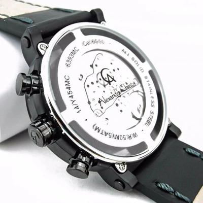 Pre-owned Alexandre Christie 6393mc Mens Chronograph Wrist Watch 46.5mm Case Leather Strap
