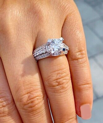 Pre-owned Knr Gia Certified 14k Solid Yellow Gold Round Cut Diamond Engagement Ring 3.50ctw In White
