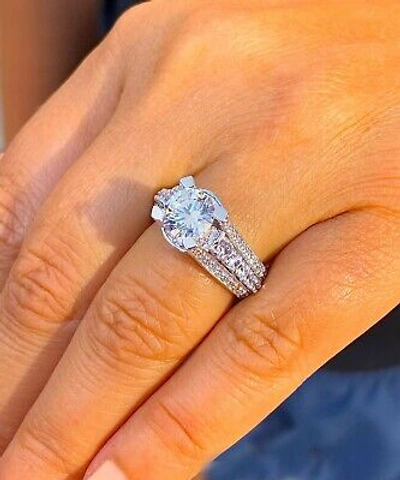 Pre-owned Knr Gia Certified 14k Solid Yellow Gold Round Cut Diamond Engagement Ring 3.50ctw In White