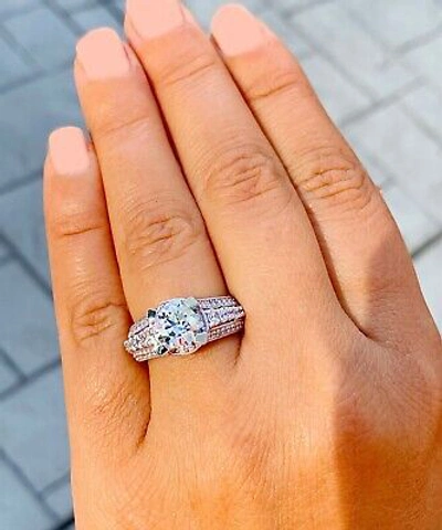 Pre-owned Knr Gia Certified 14k Solid Yellow Gold Round Cut Diamond Engagement Ring 3.50ctw In White