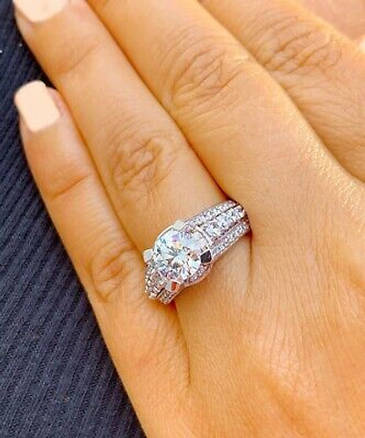 Pre-owned Knr Gia Certified 14k Solid Yellow Gold Round Cut Diamond Engagement Ring 3.50ctw In White