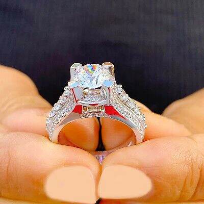 Pre-owned Knr Gia Certified 14k Solid Yellow Gold Round Cut Diamond Engagement Ring 3.50ctw In White