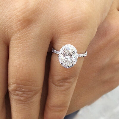 Pre-owned Knr Gia Certified 14k Solid White Gold Oval Cut Diamond Engagement Rings 2.50ctw