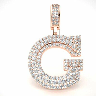 Pre-owned Jewelwesell 14k Gold Round Diamond 1" 3d Varsity Initial Letter 'g' Pendant Necklace 1.30ct