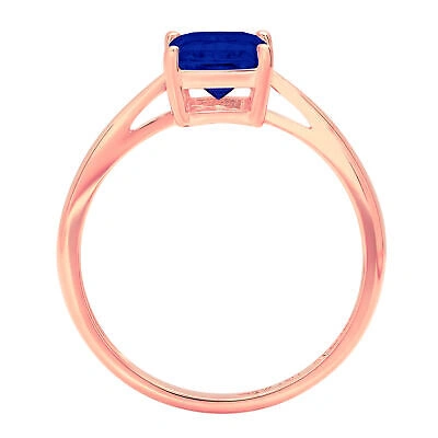 Pre-owned Pucci 2.0 Ct Emerald Cut Simulated Blue Sapphire Stone Promise Ring 14k Rose Gold In Pink