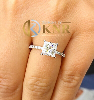 Pre-owned Knr Gia Certified 14k Solid White Gold Princess Cut Diamond Engagement Ring 2.00ct