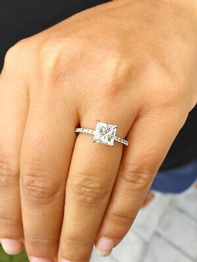 Pre-owned Knr Gia Certified 14k Solid White Gold Princess Cut Diamond Engagement Ring 2.00ct