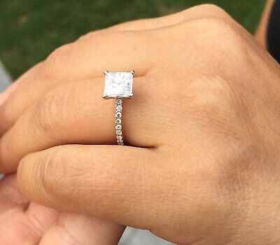 Pre-owned Knr Gia Certified 14k Solid White Gold Princess Cut Diamond Engagement Ring 2.00ct