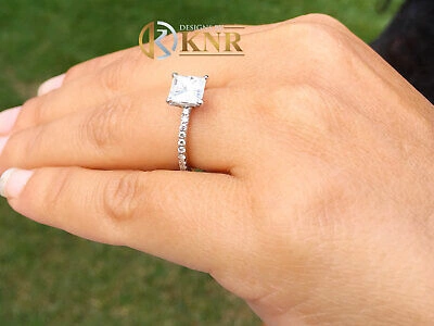Pre-owned Knr Gia Certified 14k Solid White Gold Princess Cut Diamond Engagement Ring 2.00ct