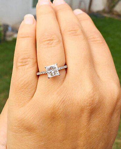 Pre-owned Knr Gia Certified 14k Solid White Gold Princess Cut Diamond Engagement Ring 2.00ct