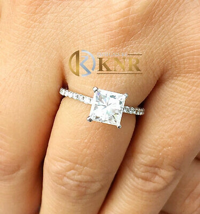 Pre-owned Knr Gia Certified 14k Solid White Gold Princess Cut Diamond Engagement Ring 2.00ct