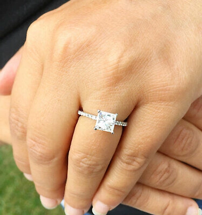 Pre-owned Knr Gia Certified 14k Solid White Gold Princess Cut Diamond Engagement Ring 2.00ct