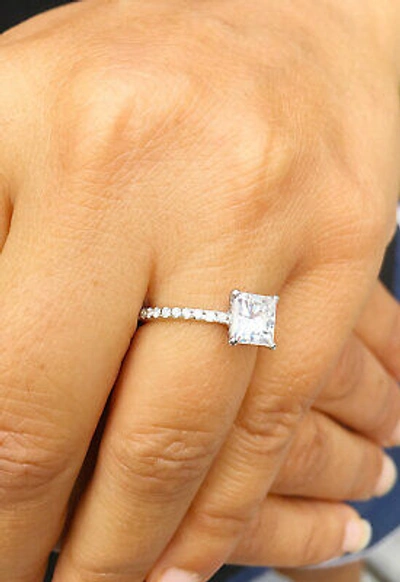 Pre-owned Knr Gia Certified 14k Solid White Gold Princess Cut Diamond Engagement Ring 2.00ct