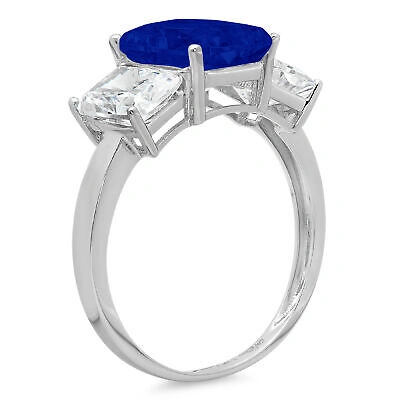 Pre-owned Pucci 4.0 Ct Emerald 3 Stone Simulated Blue Sapphire Promise Ring 14k White Solid Gold In D