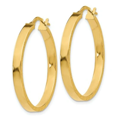 Pre-owned Goldia Italian 14k Yellow Gold High Polished 3mm X 31mm Diamond Cut Edge Hoop Earrings
