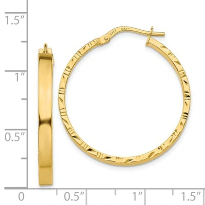 Pre-owned Goldia Italian 14k Yellow Gold High Polished 3mm X 31mm Diamond Cut Edge Hoop Earrings
