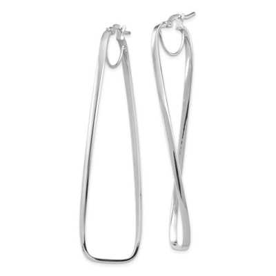 Pre-owned Accessories & Jewelry Italian 14k White Gold High Polished 2mm X 64mm Wavy Rectangle Hoop Earrings