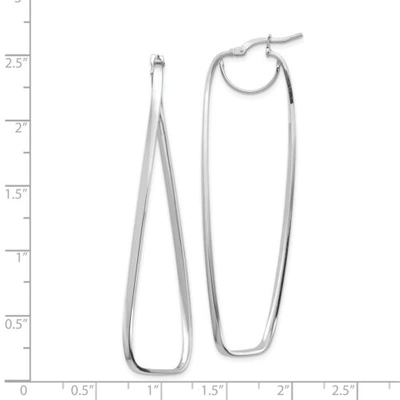 Pre-owned Accessories & Jewelry Italian 14k White Gold High Polished 2mm X 64mm Wavy Rectangle Hoop Earrings