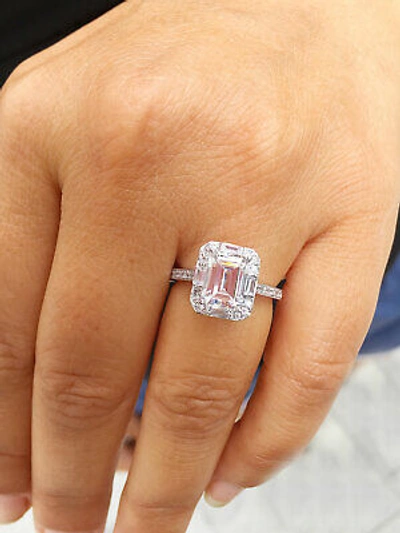 Pre-owned Knr Gia Certified 14k Solid White Gold Emerald Cut Diamond Engagement Rings 2.70ctw