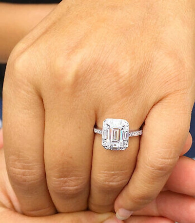 Pre-owned Knr Gia Certified 14k Solid White Gold Emerald Cut Diamond Engagement Rings 2.70ctw