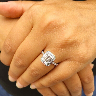 Pre-owned Knr Gia Certified 14k Solid White Gold Emerald Cut Diamond Engagement Rings 2.70ctw