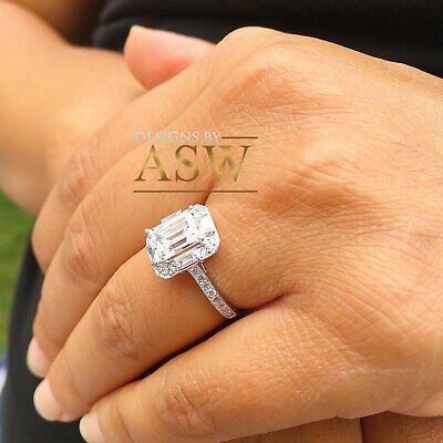 Pre-owned Knr Gia Certified 14k Solid White Gold Emerald Cut Diamond Engagement Rings 2.70ctw