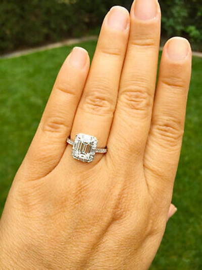Pre-owned Knr Gia Certified 14k Solid White Gold Emerald Cut Diamond Engagement Rings 2.70ctw