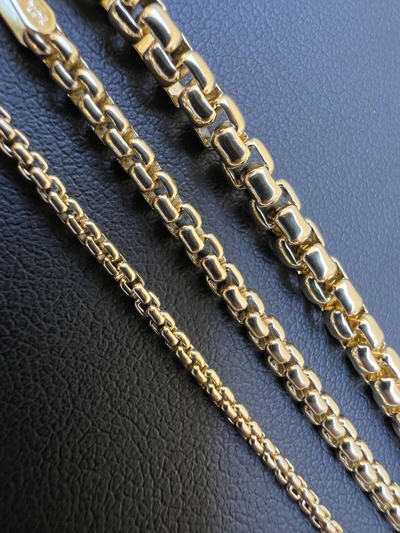 Pre-owned Harlembling Real Solid 14k Yellow Gold Rounded Box Rolo Chain 1.5mm-3.5mm 16-24" Necklace