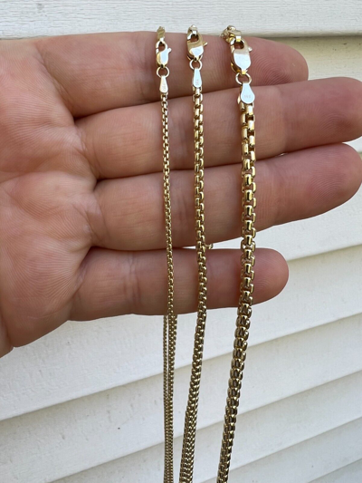 Pre-owned Harlembling Real Solid 14k Yellow Gold Rounded Box Rolo Chain 1.5mm-3.5mm 16-24" Necklace