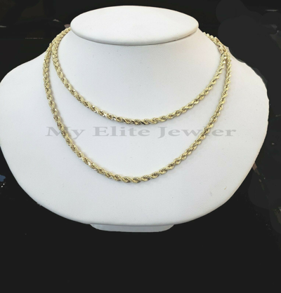 Pre-owned My Elite Jeweler 14k Yellow Gold Solid Chain Necklace 18"-28" 3mm Diamond Cut Real 14kt Men Women