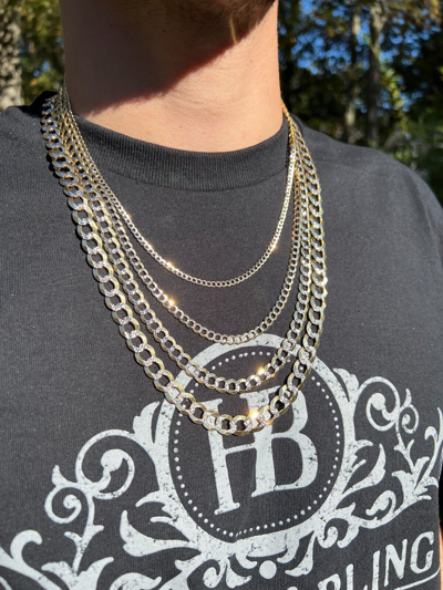 Pre-owned Harlembling Real 14k Gold Two Tone Diamond Cut Curb Miami Cuban Link Chain 2.5-12mm Necklace