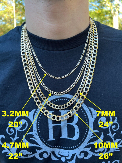 Pre-owned Harlembling Real 14k Gold Two Tone Diamond Cut Curb Miami Cuban Link Chain 2.5-12mm Necklace