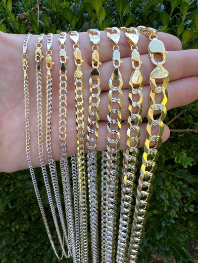 Pre-owned Harlembling Real 14k Gold Two Tone Diamond Cut Curb Miami Cuban Link Chain 2.5-12mm Necklace