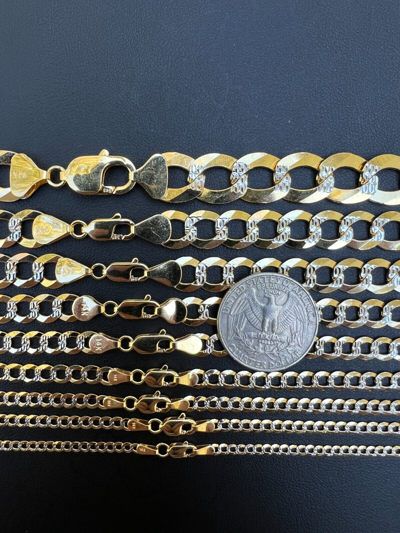 Pre-owned Harlembling Real 14k Gold Two Tone Diamond Cut Curb Miami Cuban Link Chain 2.5-12mm Necklace