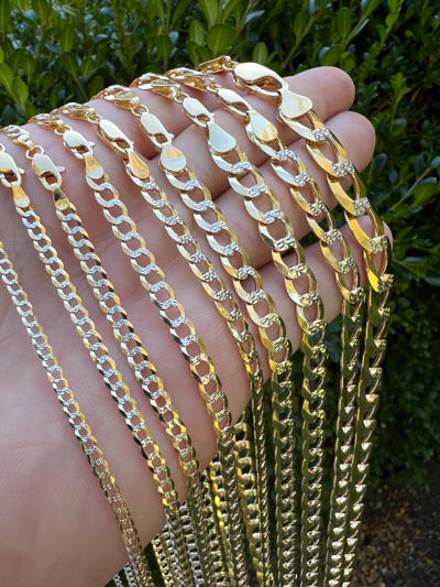 Pre-owned Harlembling Real 14k Gold Two Tone Diamond Cut Curb Miami Cuban Link Chain 2.5-12mm Necklace