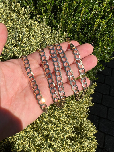Pre-owned Harlembling Real 14k Gold Two Tone Diamond Cut Curb Miami Cuban Link Chain 2.5-12mm Necklace
