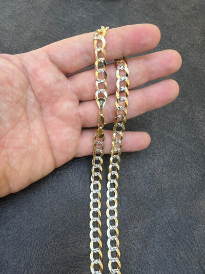 Pre-owned Harlembling Real 14k Gold Two Tone Diamond Cut Curb Miami Cuban Link Chain 2.5-12mm Necklace