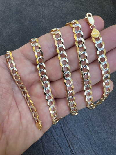 Pre-owned Harlembling Real 14k Gold Two Tone Diamond Cut Curb Miami Cuban Link Chain 2.5-12mm Necklace