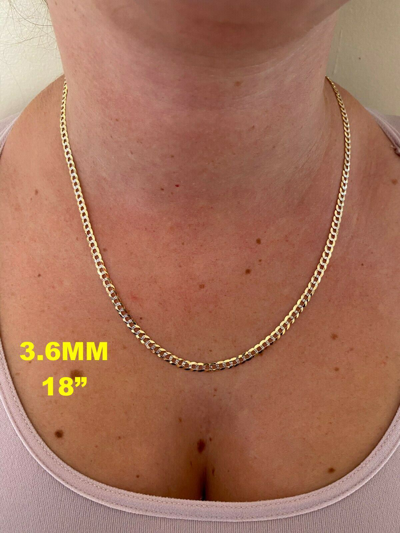 Pre-owned Harlembling Real 14k Gold Two Tone Diamond Cut Curb Miami Cuban Link Chain 2.5-12mm Necklace