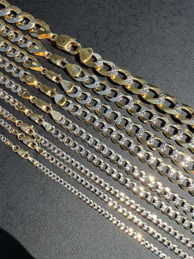 Pre-owned Harlembling Real 14k Gold Two Tone Diamond Cut Curb Miami Cuban Link Chain 2.5-12mm Necklace