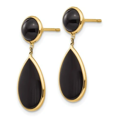 Pre-owned Goldia 14k Onyx Teardrop Dangle Post Earrings In Yellow