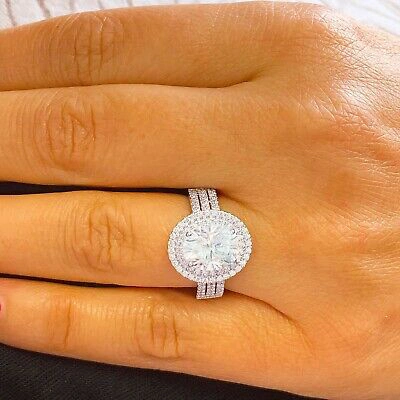 Pre-owned Knr Gia Certified 14k Solid White Gold Oval Cut Diamond Engagement Ring 2.60ctw