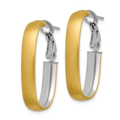 Pre-owned Accessories & Jewelry Italian 14k Two Tone Gold Small 5mm X 29mm Satin Finish Omega Oval Hoop Earrings In Yellow