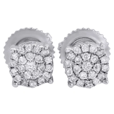 Pre-owned Jfl Diamonds & Timepieces 10k White Gold Diamond Circle Flower Studs Cluster Mini 5.35mm Earrings 0.13 Ct.