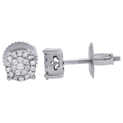 Pre-owned Jfl Diamonds & Timepieces 10k White Gold Diamond Circle Flower Studs Cluster Mini 5.35mm Earrings 0.13 Ct.